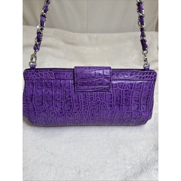 Judith Ripka Purple Croc Embossed Faux Leather Chain Strap Clutch Bag - Picture 5 of 10